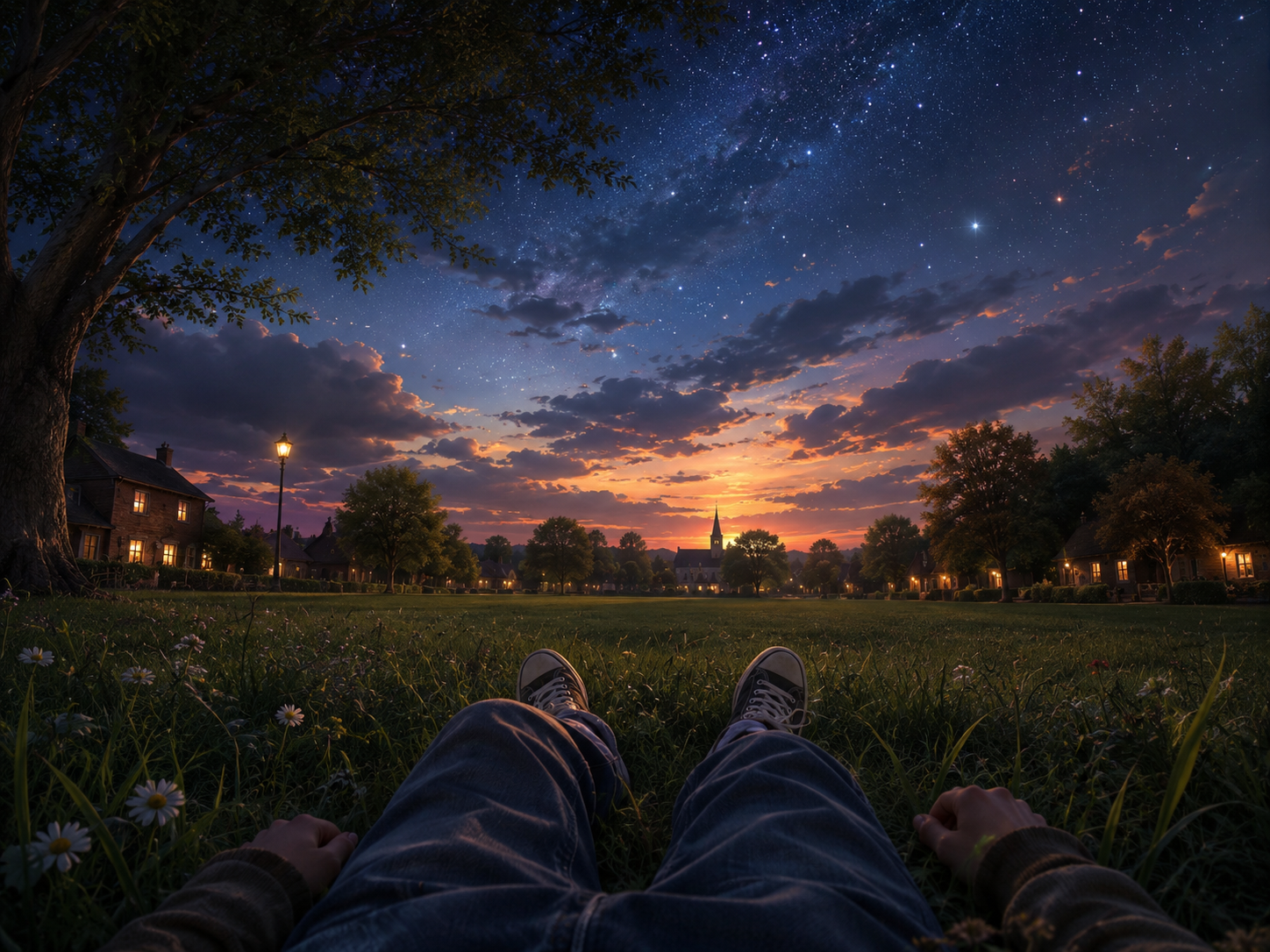 First-person image of lying under a vast sky and wondering why anything exists at all.